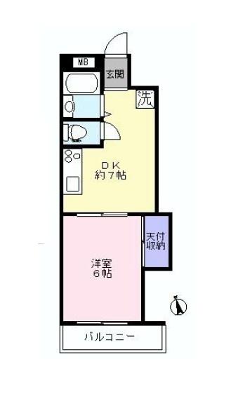 Floor plan. 1DK, Price 9.8 million yen, Occupied area 26.47 sq m , Balcony area 3.64 sq m