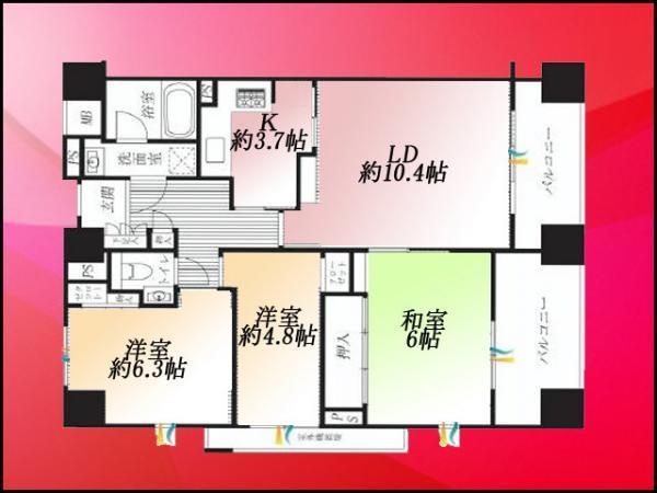 Floor plan. 3LDK, Price 35,500,000 yen, Occupied area 73.78 sq m , Balcony area 10.68 sq m Floor