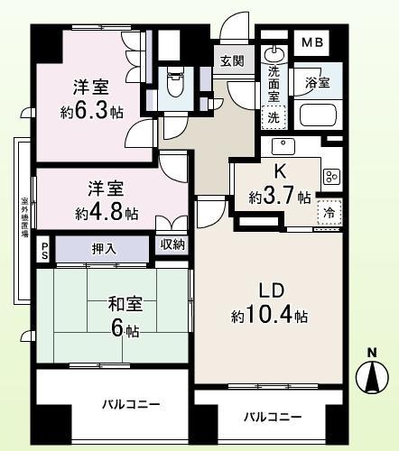 Floor plan. 3LDK, Price 35,500,000 yen, Occupied area 73.78 sq m , Balcony area 10.68 sq m