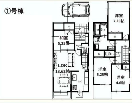 Floor plan. ((1) Building), Price 54,800,000 yen, 4LDK, Land area 80.95 sq m , Building area 93.55 sq m