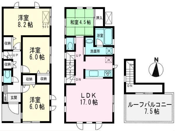 Floor plan. 69,800,000 yen, 4LDK, Land area 96.37 sq m , Building area 100.6 sq m