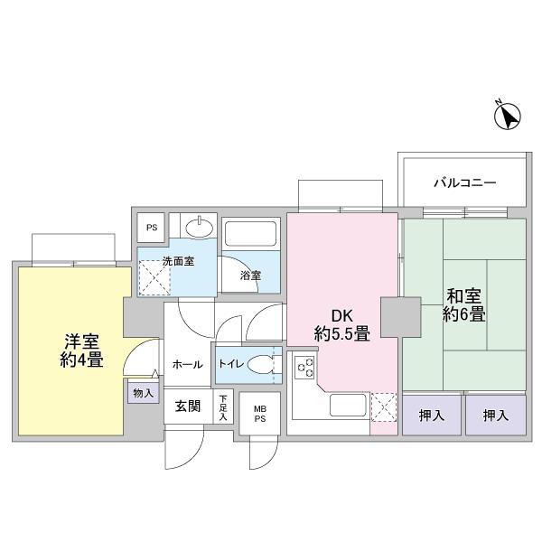 Floor plan. 2DK, Price 26,900,000 yen, Occupied area 44.47 sq m , Balcony area 3.07 sq m