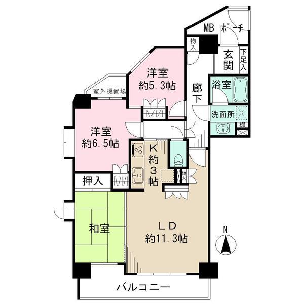Floor plan. 3LDK, Price 47,800,000 yen, Footprint 75.4 sq m , Balcony area 8.19 sq m