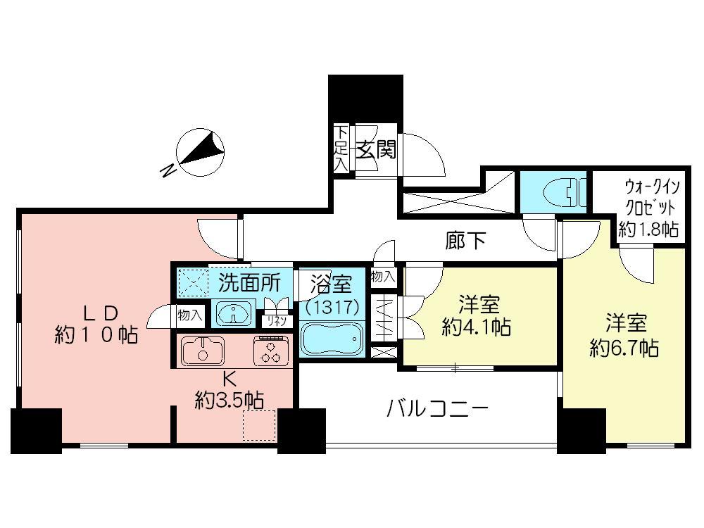 Floor plan. 2LDK, Price 47,800,000 yen, Footprint 61.4 sq m , Balcony area 8.84 sq m