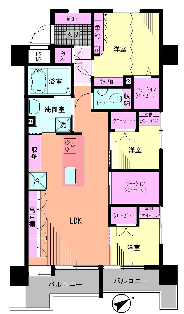 Floor plan. 3LDK, Price 32 million yen, Footprint 62.3 sq m , Balcony area 2.56 sq m Floor