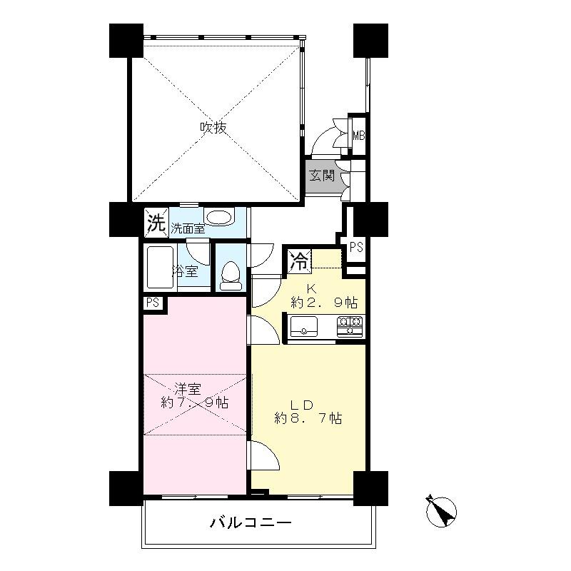 Floor plan. 1LDK, Price 31.5 million yen, Occupied area 46.32 sq m , Balcony area 8.12 sq m