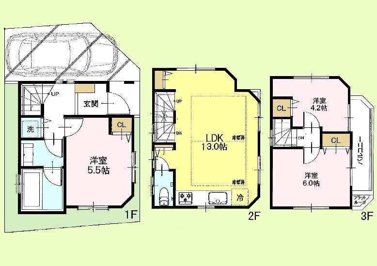 Floor plan. 42,800,000 yen, 3LDK, Land area 43.42 sq m , Building area 67.07 sq m