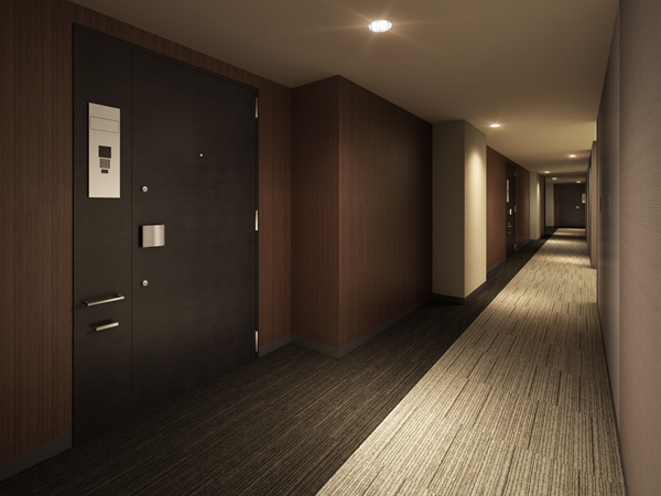 Shared facilities.  [Inner hallway, such as hotels] On each floor, We arranged an inner corridor, such as the hotel can feel the tranquility and comfort in the paste quality carpet. In addition to ensuring the privacy, Also be realized comfort does not depend on the weather, such as rain and strong winds. The height of the magnificent suitable for space to invite to the private residence is attractive. (Inner corridor Rendering)