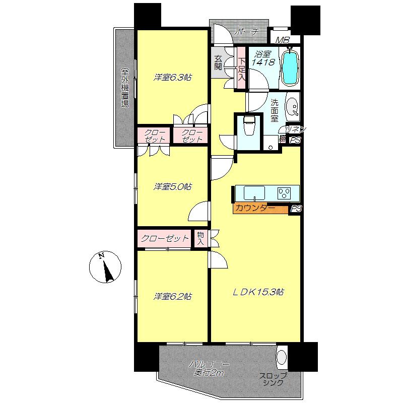 Floor plan. 3LDK, Price 47,400,000 yen, Occupied area 71.89 sq m , Is a figure taken between the balcony area 11.26 sq m