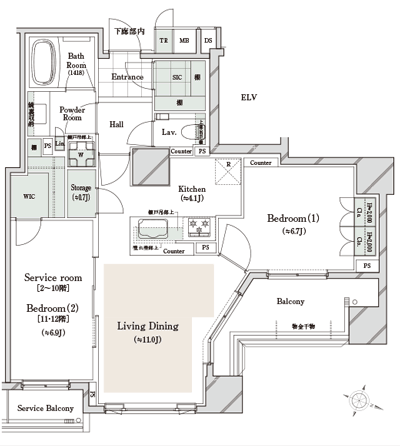 Floor: 1LDK + S + WIC + SIC + N, the occupied area: 70.31 sq m
