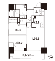 Floor: 2LDK + WIC, the occupied area: 56.23 sq m