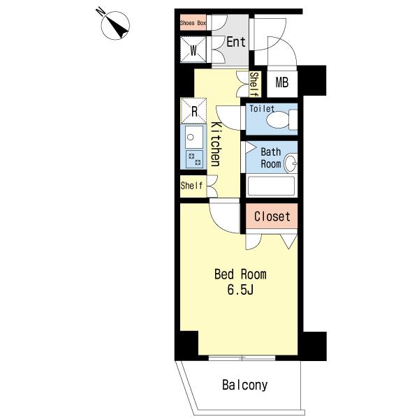 Floor plan. 1K, Price 15.8 million yen, Occupied area 23.66 sq m , Between the balcony area 3.37 sq m floor plan
