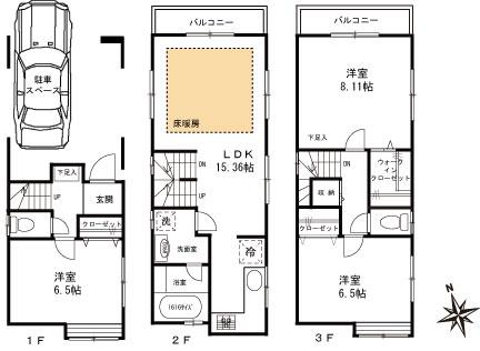 Floor plan. (B), Price 45,800,000 yen, 3LDK, Land area 53.47 sq m , Building area 98.25 sq m