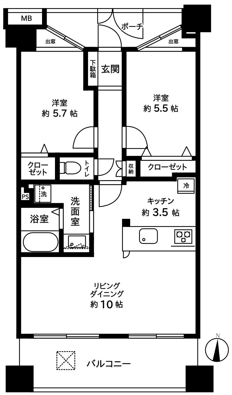 Floor plan. 2LDK, Price 38,800,000 yen, Footprint 58.2 sq m , Balcony area 11.7 sq m