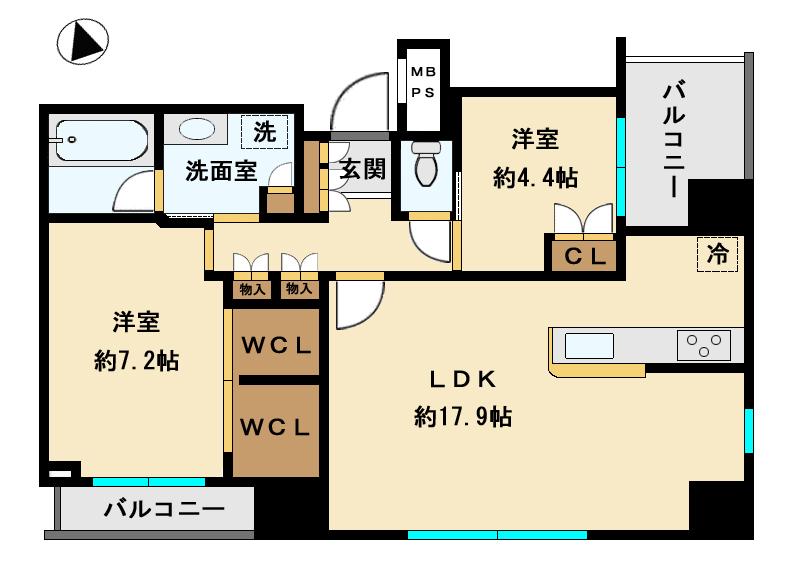 Floor plan. 2LDK, Price 62,800,000 yen, Occupied area 70.42 sq m , Balcony area 5.53 sq m
