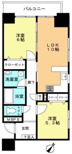 Floor plan. 2LDK, Price 30,800,000 yen, Occupied area 56.25 sq m , Balcony area 6.25 sq m