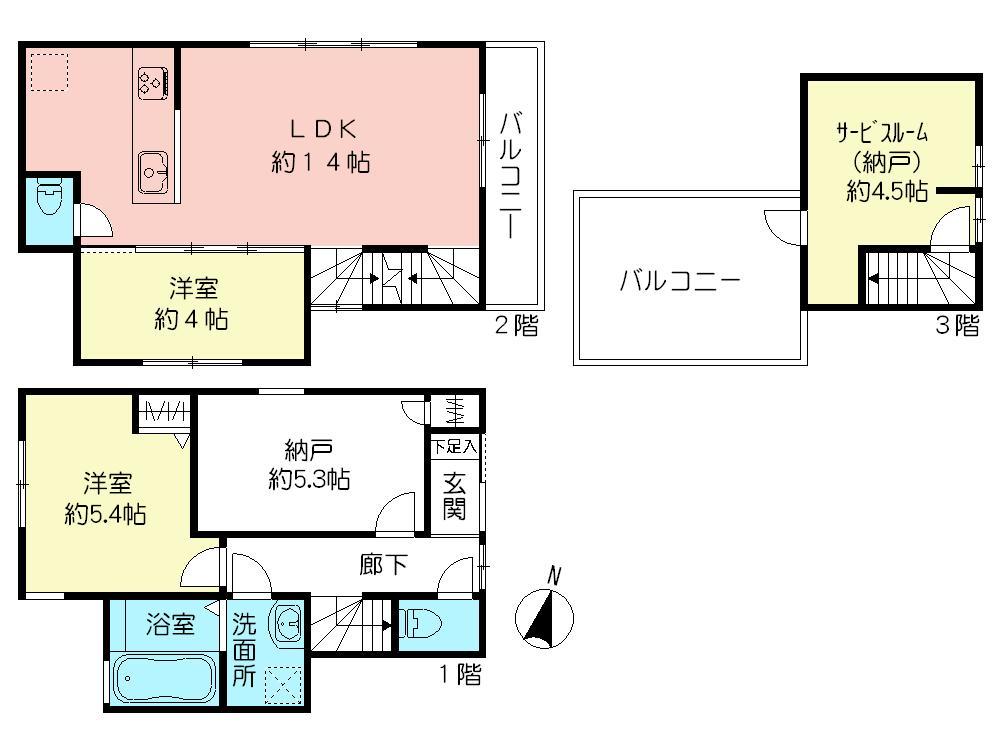 Floor plan. (A Building), Price 46,800,000 yen, 2LDK+2S, Land area 59.81 sq m , Building area 74.25 sq m