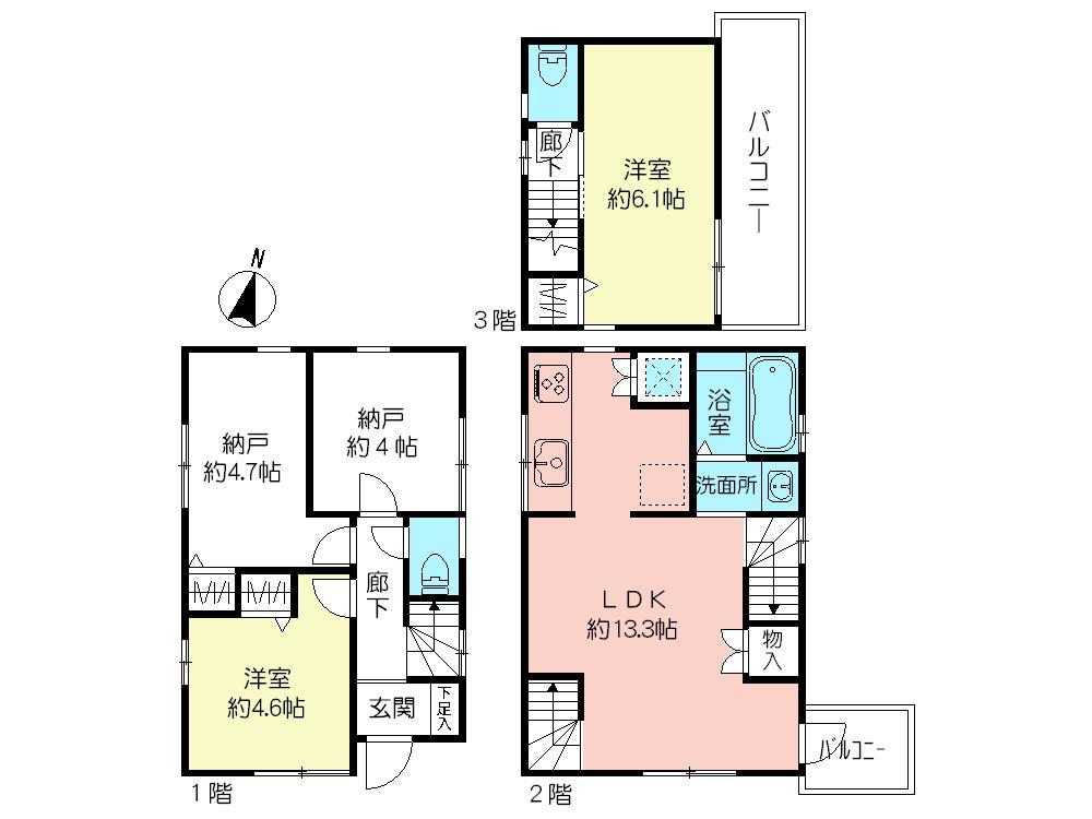 Floor plan. (B Building), Price 44,800,000 yen, 2LDK+2S, Land area 65.71 sq m , Building area 73.71 sq m