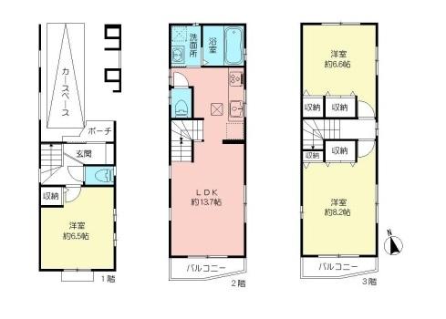 Floor plan. 44,800,000 yen, 3LDK, Land area 48.51 sq m , Building area 95.57 sq m