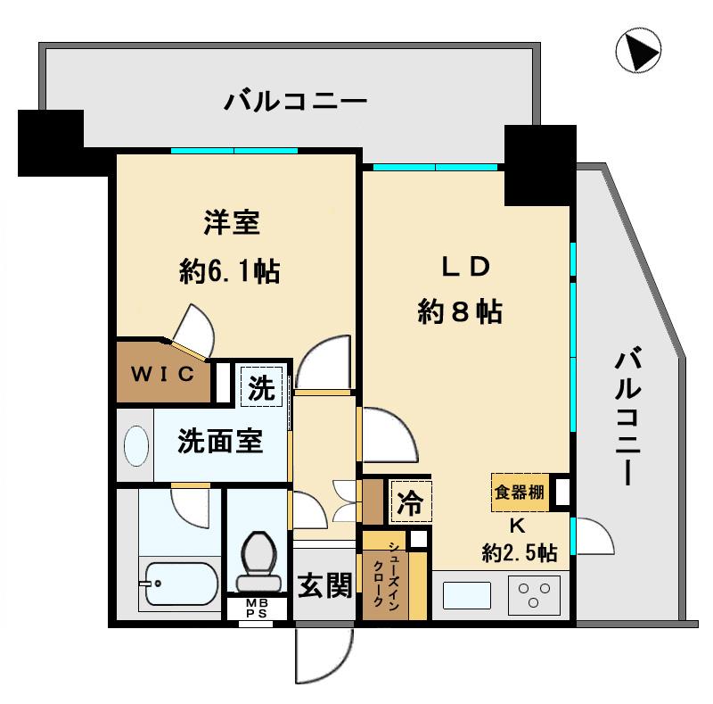 Floor plan. 1LDK, Price 32,500,000 yen, Occupied area 40.87 sq m , Balcony area 18.57 sq m
