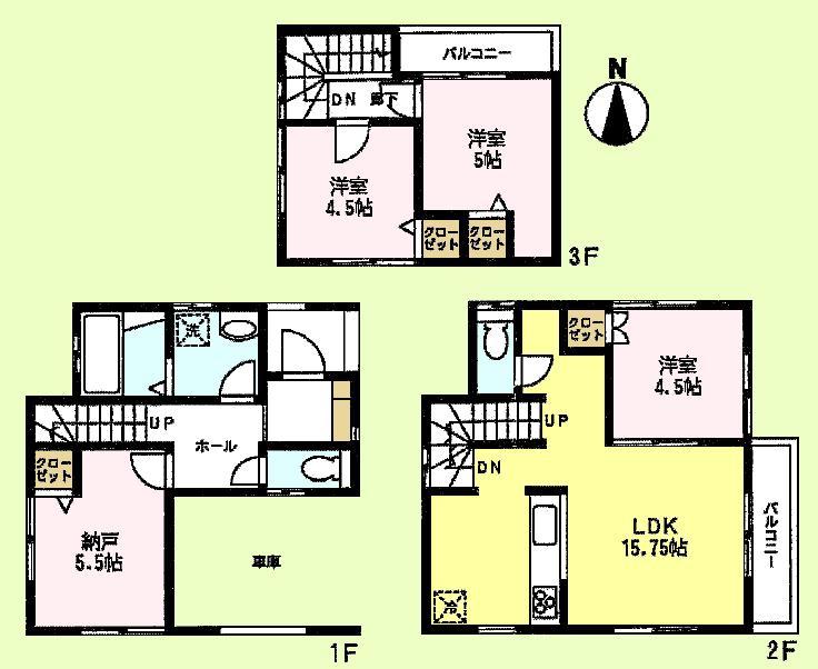 Floor plan. 45,800,000 yen, 3LDK + S (storeroom), Land area 65.22 sq m , Building area 95.17 sq m