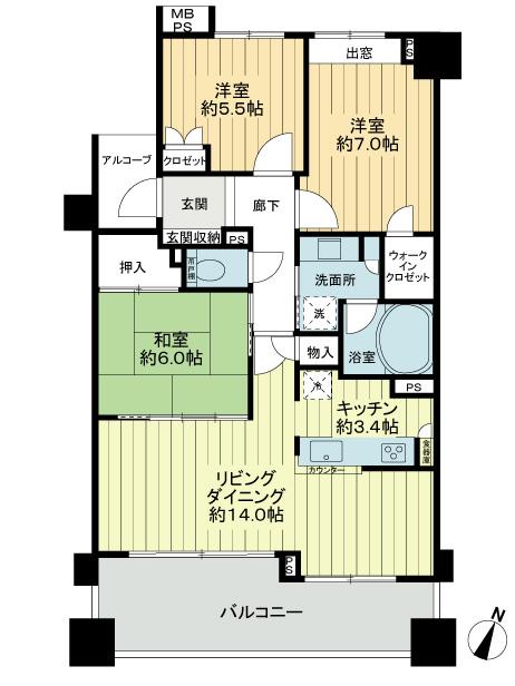Floor plan. 3LDK, Price 56,800,000 yen, Occupied area 79.43 sq m , Balcony area 13.4 sq m