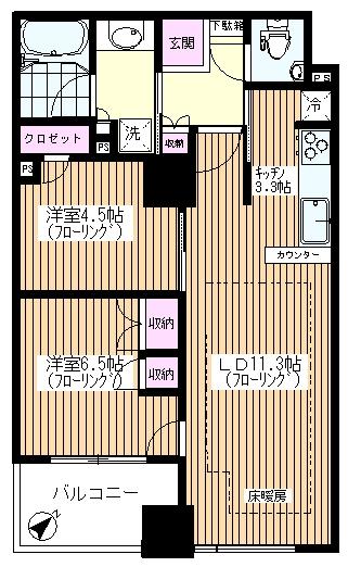 Floor plan. 2LDK, Price 43,800,000 yen, Occupied area 56.09 sq m , Balcony area 6.27 sq m