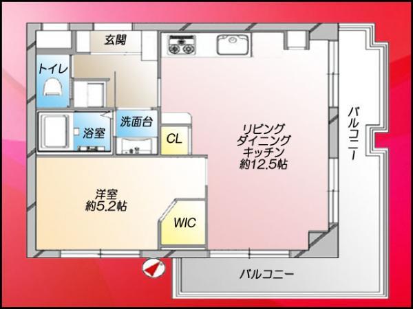 Floor plan. 1LDK, Price 23.8 million yen, Footprint 39 sq m , There is also a walk-in closet in a good balcony area 11.43 sq m usability 1LDK