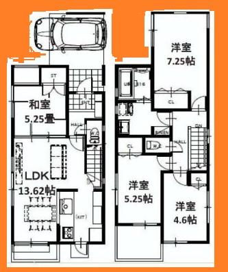 Floor plan. (1 Building), Price 54,800,000 yen, 4LDK, Land area 80.95 sq m , Building area 93.55 sq m