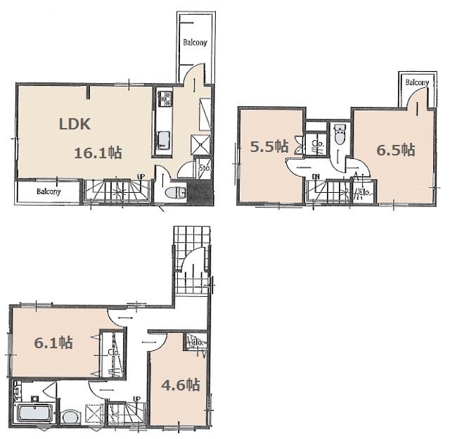 Floor plan. (B Building), Price 47,800,000 yen, 4LDK, Land area 68.69 sq m , Building area 91.95 sq m
