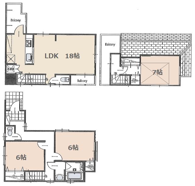Floor plan. (D Building), Price 47,800,000 yen, 3LDK, Land area 70.28 sq m , Building area 90.01 sq m