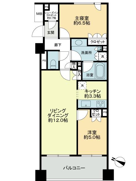 Floor plan. 2LDK, Price 49,800,000 yen, Occupied area 62.24 sq m , Balcony area 9.8 sq m