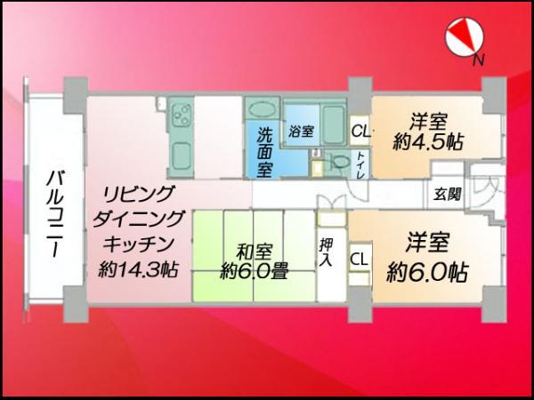 Floor plan. 3LDK, Price 39,500,000 yen, Occupied area 71.05 sq m , Balcony area 10.2 sq m