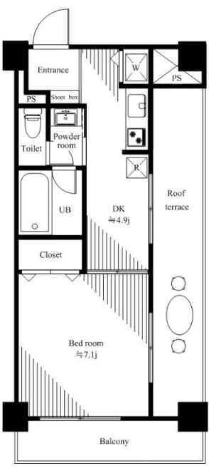 Floor plan. 1DK, Price 19,800,000 yen, Occupied area 30.18 sq m , Balcony area 3.38 sq m