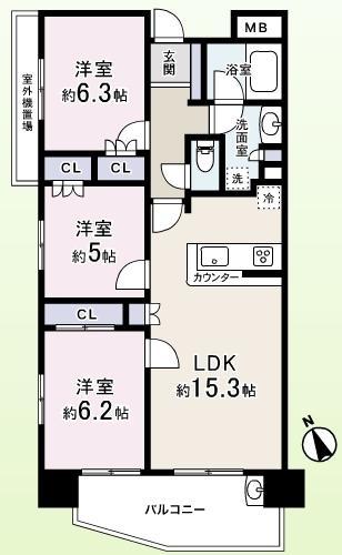 Floor plan. 3LDK, Price 47,400,000 yen, Occupied area 71.89 sq m , Balcony area 11.26 sq m