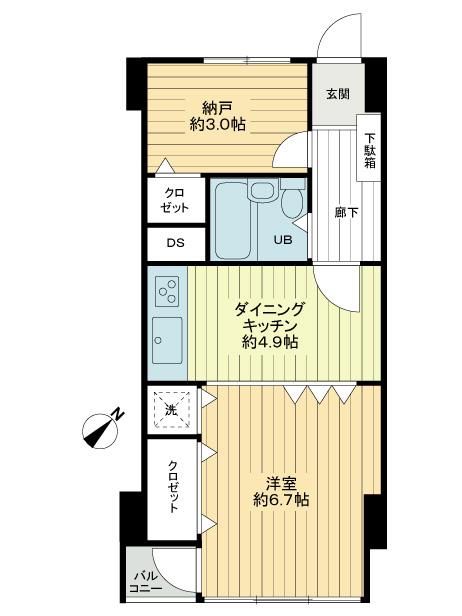 Floor plan. 1DK + S (storeroom), Price 12.8 million yen, Occupied area 35.87 sq m , Balcony area 0.75 sq m