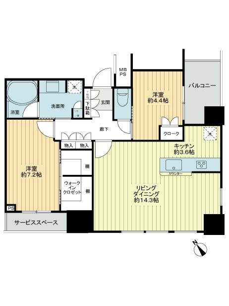 Floor plan. 2LDK, Price 62,800,000 yen, Occupied area 70.42 sq m , Balcony area 5.53 sq m