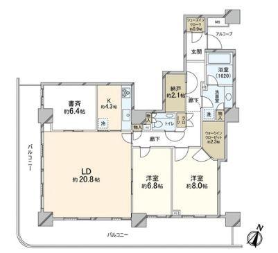 Floor plan. 3LDK+S, Price 86 million yen, Footprint 110.09 sq m , Balcony area 39 sq m