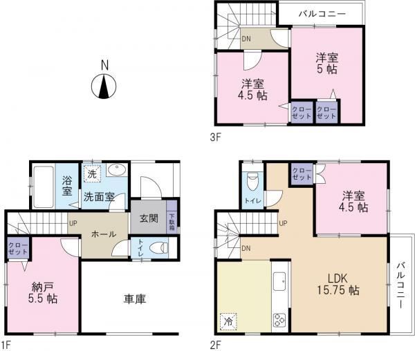 Floor plan. 45,800,000 yen, 3LDK+S, Land area 65.22 sq m , Building area 95.17 sq m