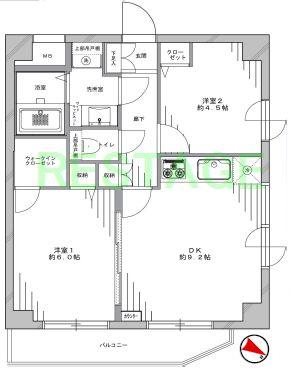 Floor plan. 2DK, Price 29,800,000 yen, Occupied area 47.36 sq m , Balcony area 5.17 sq m
