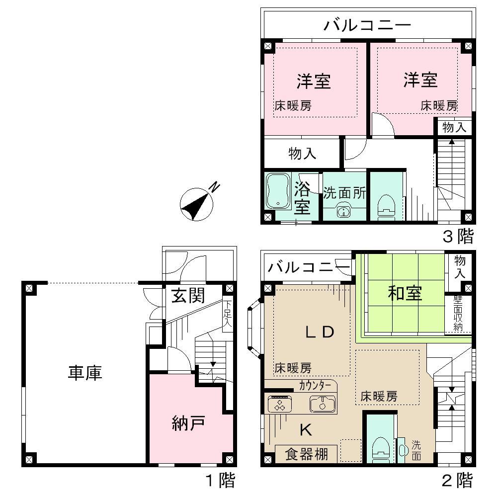 Floor plan. 69,800,000 yen, 3LDK + S (storeroom), Land area 51.82 sq m , Building area 103.41 sq m