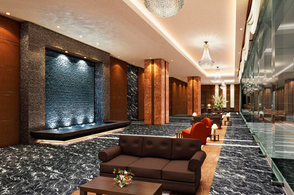 Building structure. It was lavish use of natural stone, Grand Entrance Hall, such as the hotel lobby. (Rendering)