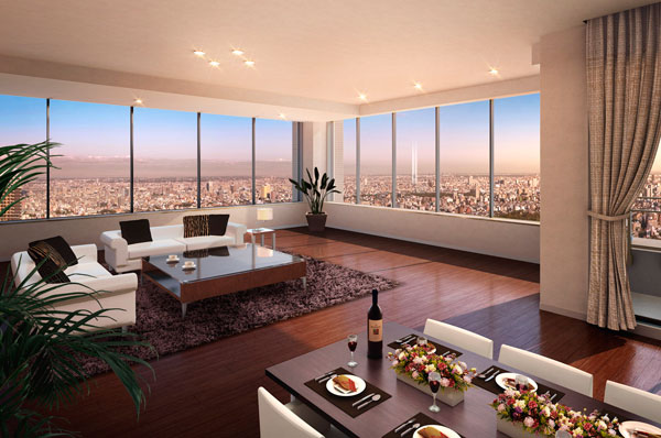 Building structure. To seize the city of view, Privilege of. The ground 33 floors of premium view lounge. (Rendering)