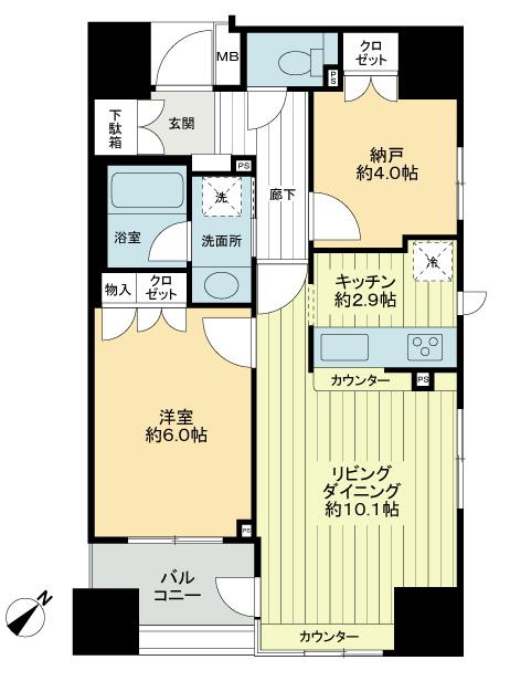 Floor plan. 1LDK + S (storeroom), Price 28.8 million yen, Occupied area 52.72 sq m , Balcony area 4.86 sq m