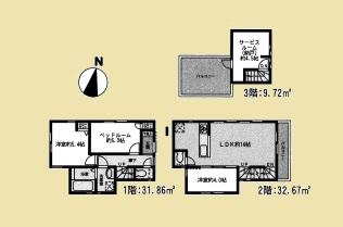 Floor plan. (A Building), Price 46,800,000 yen, 3LDK+S, Land area 59.81 sq m , Building area 74.25 sq m