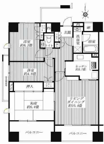Floor plan. 3LDK, Price 37,800,000 yen, Occupied area 73.78 sq m , Balcony area 10.68 sq m
