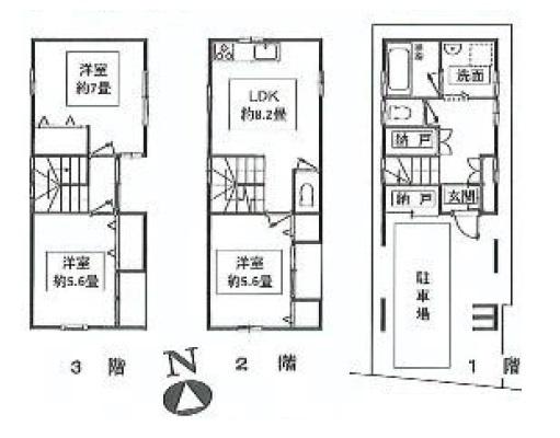 Floor plan. 51,800,000 yen, 3LDK, Land area 54.01 sq m , Building area 79.38 sq m