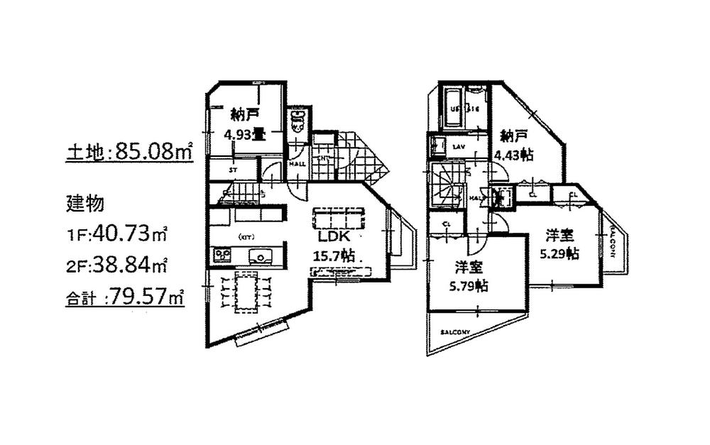 Floor plan. 51,800,000 yen, 2LDK + 2S (storeroom), Land area 85.08 sq m , Building area 79.57 sq m