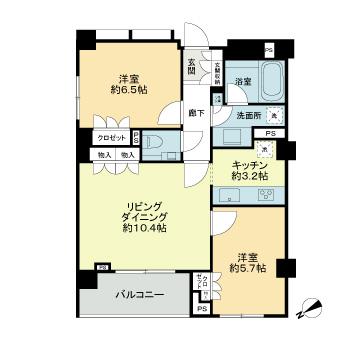 Floor plan. 2LDK, Price 54,800,000 yen, Occupied area 59.28 sq m , Balcony area 5.62 sq m