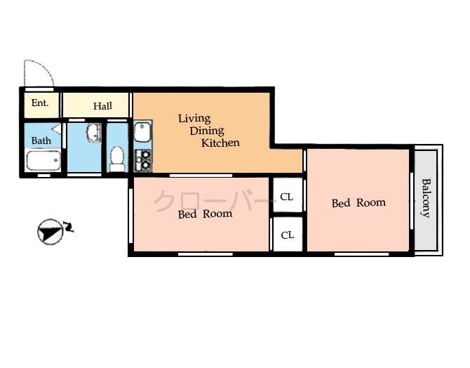 Floor plan. 2DK, Price 19,800,000 yen, Occupied area 49.05 sq m , Balcony area 4 sq m